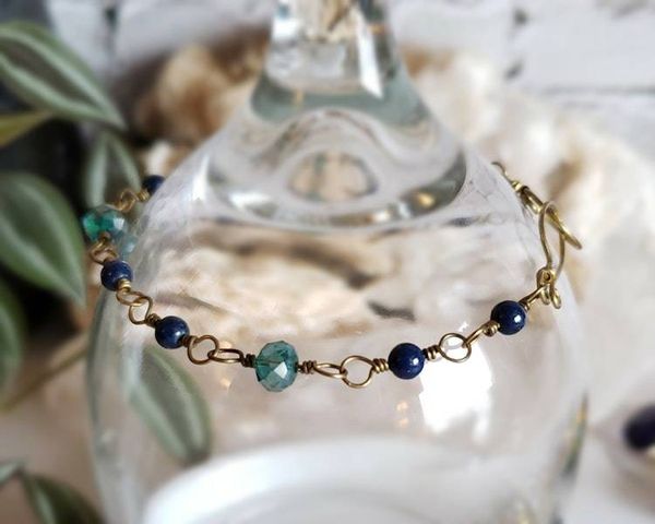 Alternate image for Lapis Lazuli, Peacock Glass and Brass Bracelet