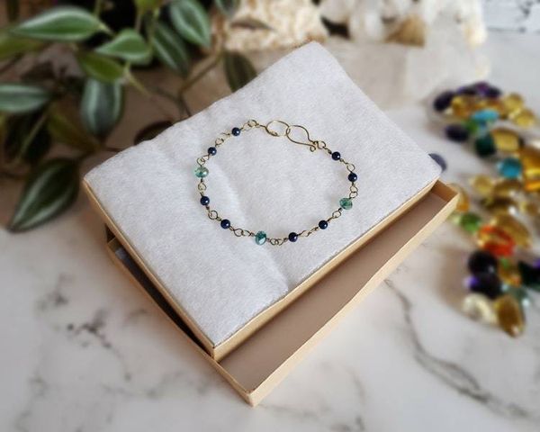 Alternate image for Lapis Lazuli, Peacock Glass and Brass Bracelet