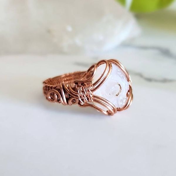 Alternate image for Chalcedony Rose Copper Wire Wrapped Ring