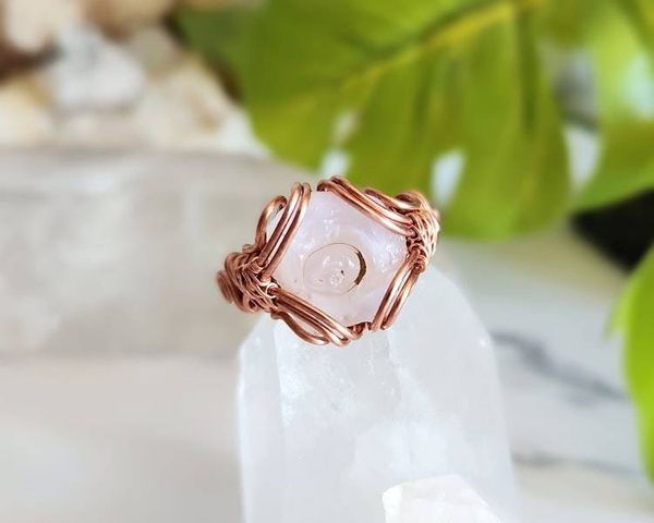 Alternate image for Chalcedony Rose Copper Wire Wrapped Ring
