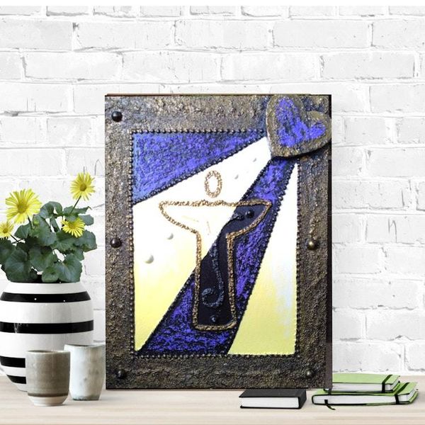 Alternate image for Angel Heart No. 5 - Original 3D Textured Painting on Wood Cradle with Integrated Dimensional Frame - 8 x 11 x 3/4 - Multi-Layer Raised Swirls and Heart - Unframed - Free Shipping