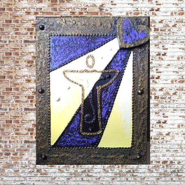 Alternate image for Angel Heart No. 5 - Original 3D Textured Painting on Wood Cradle with Integrated Dimensional Frame - 8 x 11 x 3/4 - Multi-Layer Raised Swirls and Heart - Unframed - Free Shipping