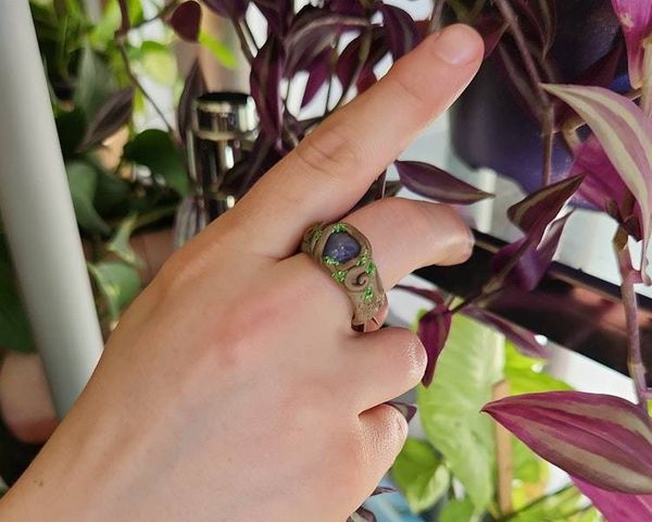 Alternate image for Tanzanite Polymer Clay and Stainless Steel Ring