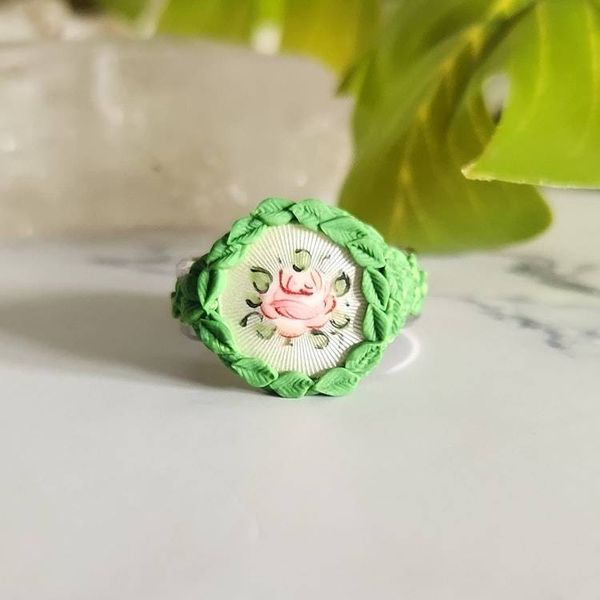 Alternate image for Rose Bud Motif Stainless Steel Polymer Clay Ring