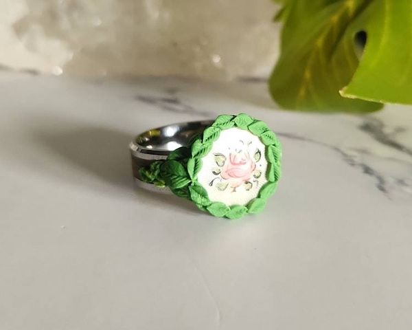 Alternate image for Rose Bud Motif Stainless Steel Polymer Clay Ring