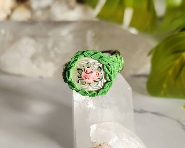 Alternate image for Rose Bud Motif Stainless Steel Polymer Clay Ring