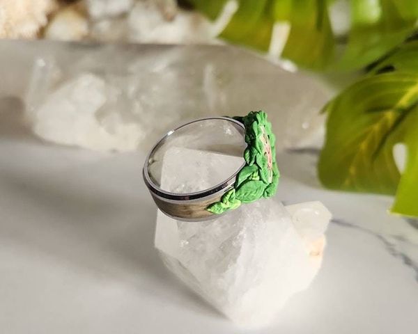 Alternate image for Rose Bud Motif Stainless Steel Polymer Clay Ring