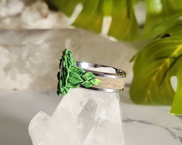 Alternate image for Rose Bud Motif Stainless Steel Polymer Clay Ring