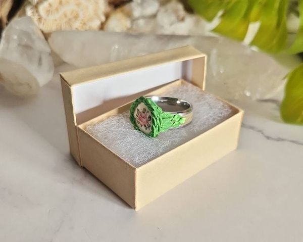 Alternate image for Rose Bud Motif Stainless Steel Polymer Clay Ring