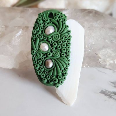 Alternate image for White Shell and Freshwater Pearl Polymer Clay Pendant