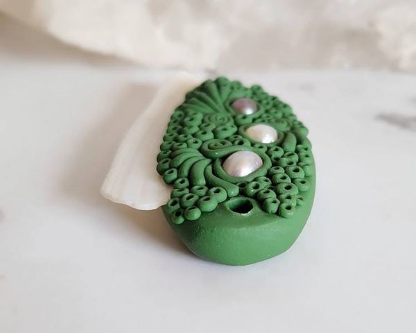 Alternate image for White Shell and Freshwater Pearl Polymer Clay Pendant