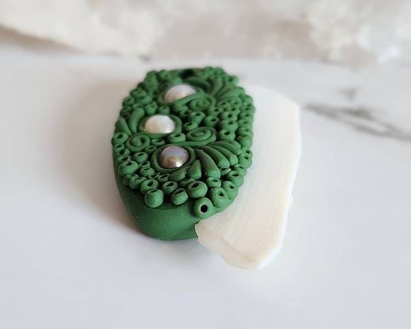 Alternate image for White Shell and Freshwater Pearl Polymer Clay Pendant