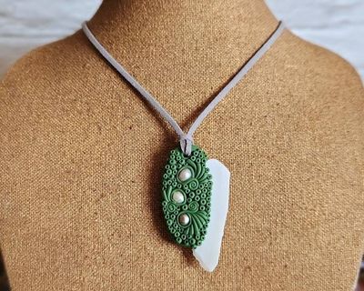 Alternate image for White Shell and Freshwater Pearl Polymer Clay Pendant