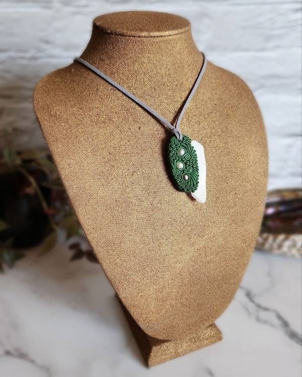Alternate image for White Shell and Freshwater Pearl Polymer Clay Pendant