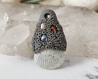 Alternate image for Grey Shell and Pearl Polymer Clay Pendant
