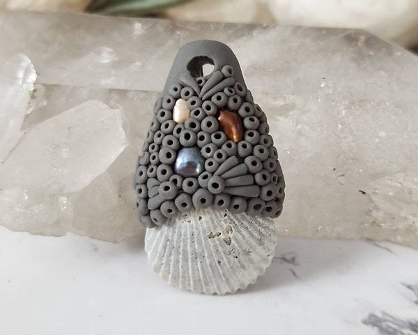 Alternate image for Grey Shell and Pearl Polymer Clay Pendant