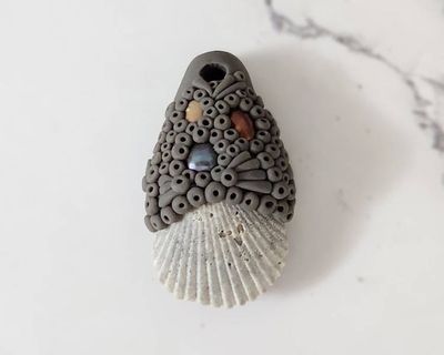 Alternate image for Grey Shell and Pearl Polymer Clay Pendant