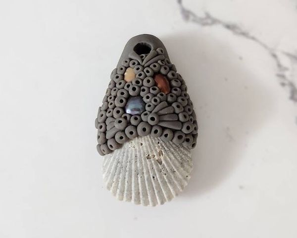Alternate image for Grey Shell and Pearl Polymer Clay Pendant