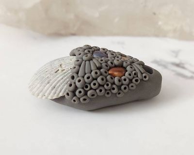 Alternate image for Grey Shell and Pearl Polymer Clay Pendant