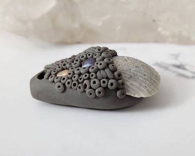 Alternate image for Grey Shell and Pearl Polymer Clay Pendant