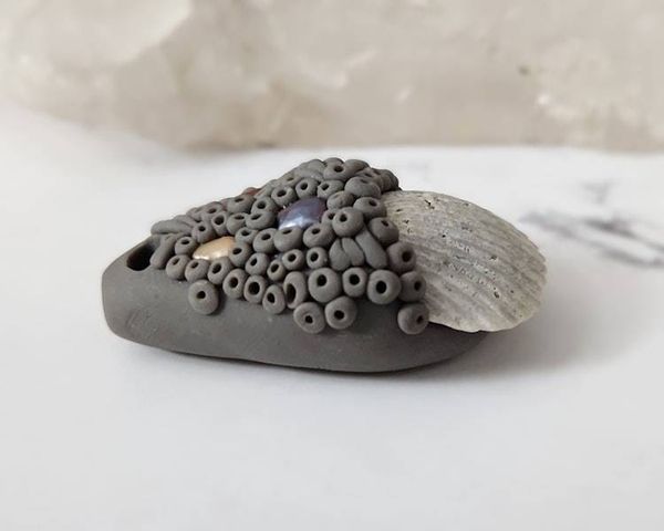 Alternate image for Grey Shell and Pearl Polymer Clay Pendant