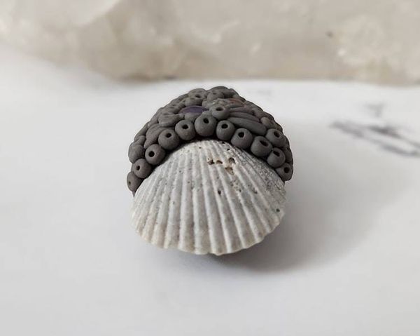Alternate image for Grey Shell and Pearl Polymer Clay Pendant