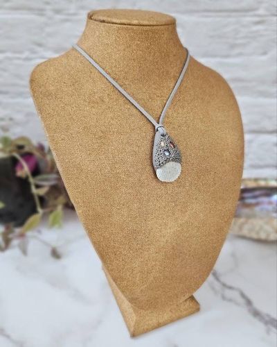 Alternate image for Grey Shell and Pearl Polymer Clay Pendant