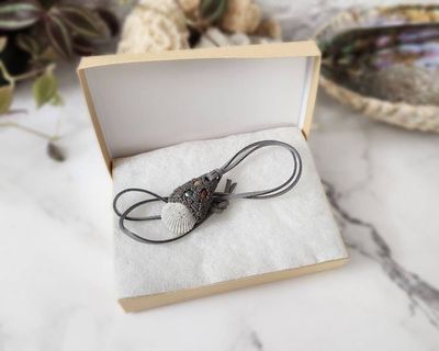Alternate image for Grey Shell and Pearl Polymer Clay Pendant