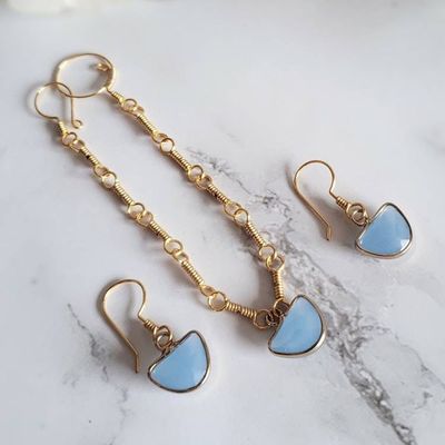 Alternate image for Blue Chalcedony Gold-Colored Sterling Silver Jewelry Set