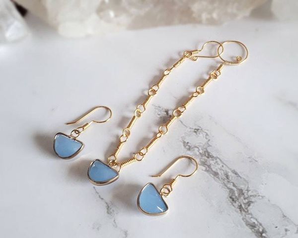 Alternate image for Blue Chalcedony Gold-Colored Sterling Silver Jewelry Set