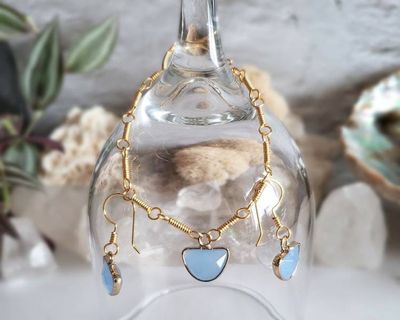 Alternate image for Blue Chalcedony Gold-Colored Sterling Silver Jewelry Set