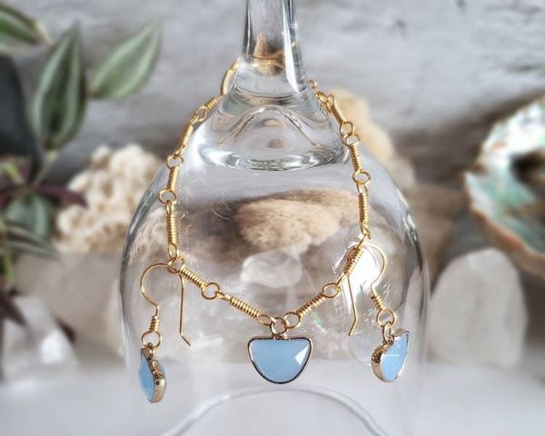 Alternate image for Blue Chalcedony Gold-Colored Sterling Silver Jewelry Set