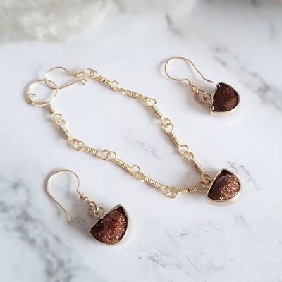 Alternate image for Goldstone Gold Colored Sterling Jewelry Set
