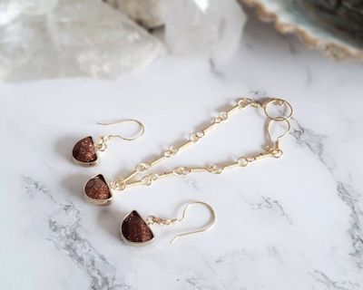 Alternate image for Goldstone Gold Colored Sterling Jewelry Set