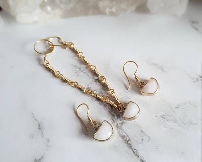 Alternate image for Milk Quartz Gold-Colored Sterling Silver Jewelry Set
