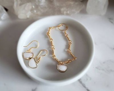 Alternate image for Milk Quartz Gold-Colored Sterling Silver Jewelry Set