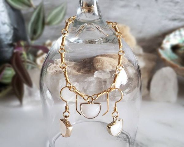 Alternate image for Milk Quartz Gold-Colored Sterling Silver Jewelry Set