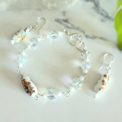 Alternate image for Vintage Porcelain Sterling Silver Jewelry Set