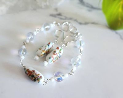 Alternate image for Vintage Porcelain Sterling Silver Jewelry Set