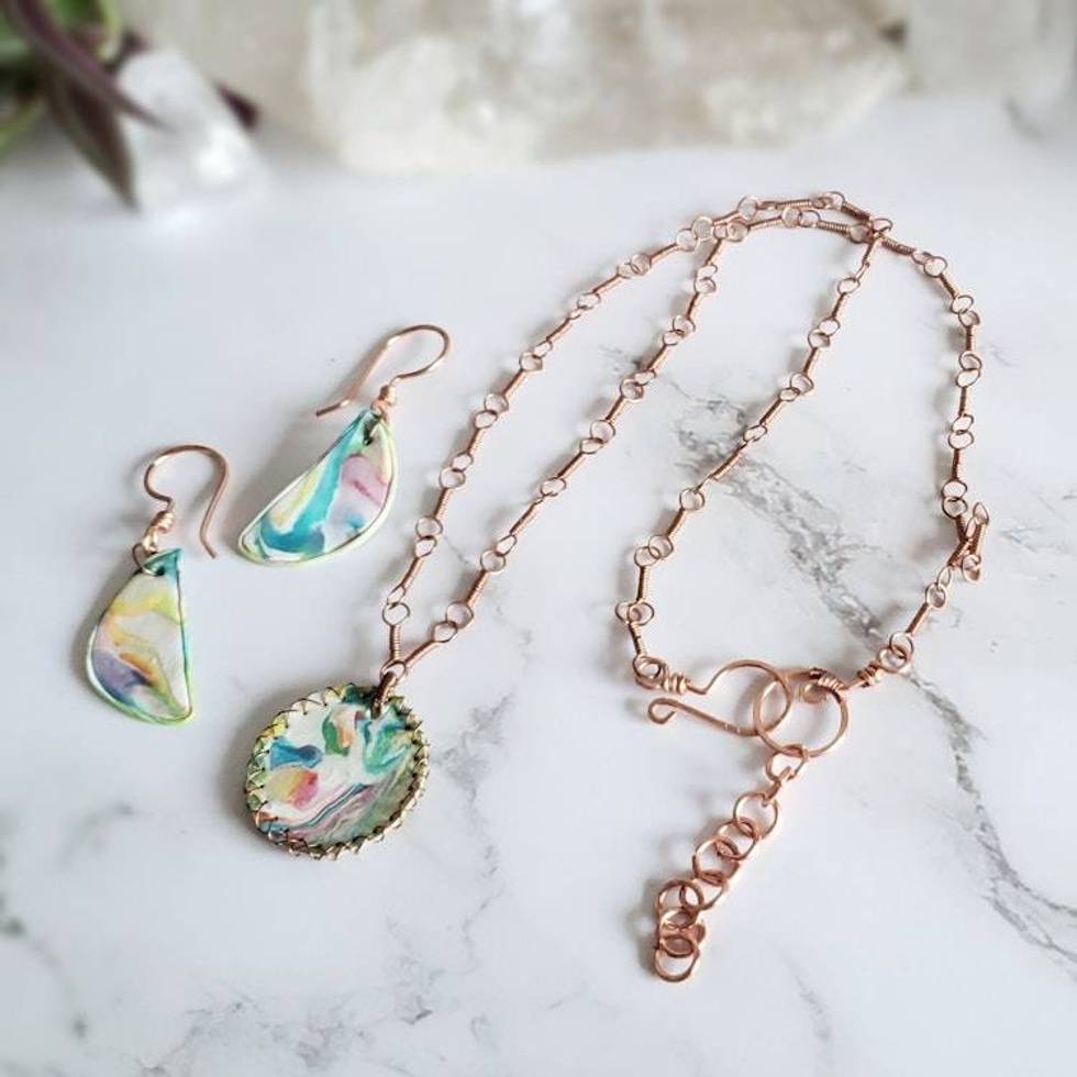 Polymer Clay and Copper Wire Wrapped Jewelry Set