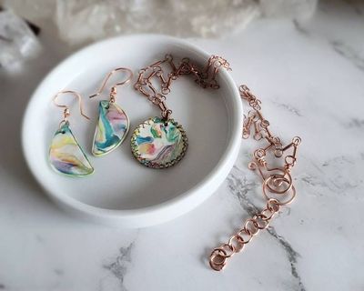 Alternate image for Polymer Clay and Copper Wire Wrapped Jewelry Set