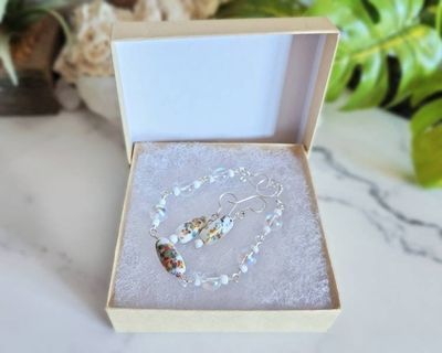 Alternate image for Vintage Porcelain Sterling Silver Jewelry Set