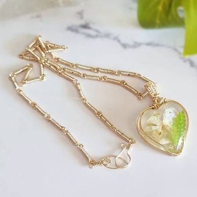Alternate image for Phlox & Fern Gold-colored Sterling Silver Wire Wrapped Necklace