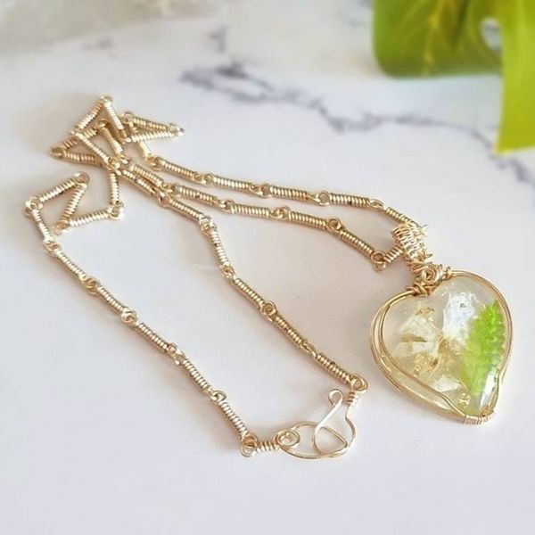Alternate image for Phlox & Fern Gold-colored Sterling Silver Wire Wrapped Necklace