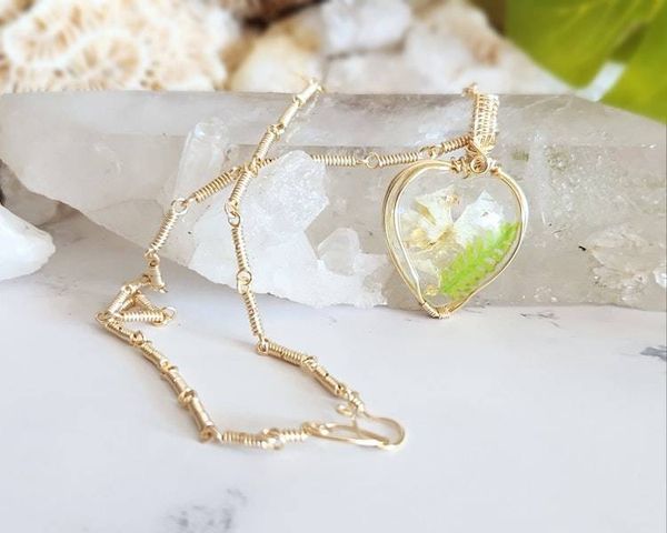 Alternate image for Phlox & Fern Gold-colored Sterling Silver Wire Wrapped Necklace