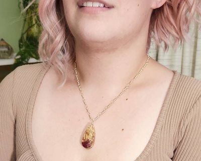 Alternate image for Red Moss, Gold Leaf and Real Mushroom Gold-Toned Sterling Silver Necklace