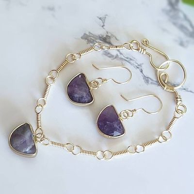 Alternate image for Amethyst Gold-Colored Sterling Silver Jewelry Set