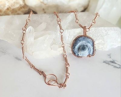 Alternate image for Druzy Chalcedony Copper Wire Wrapped Necklace
