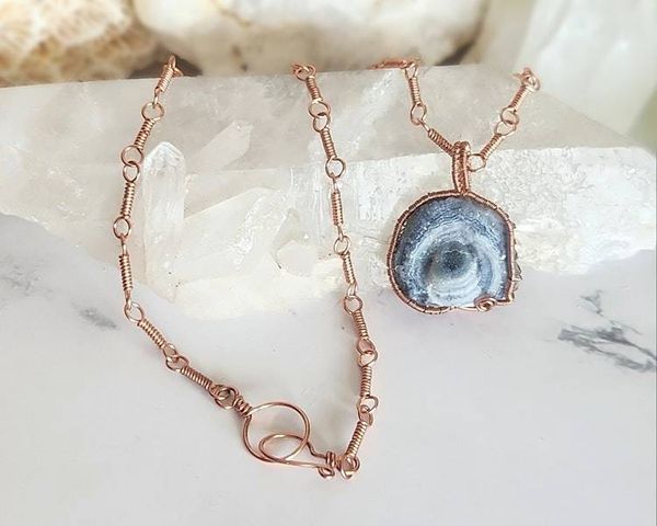 Alternate image for Druzy Chalcedony Copper Wire Wrapped Necklace