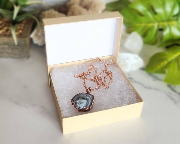 Alternate image for Druzy Chalcedony Copper Wire Wrapped Necklace